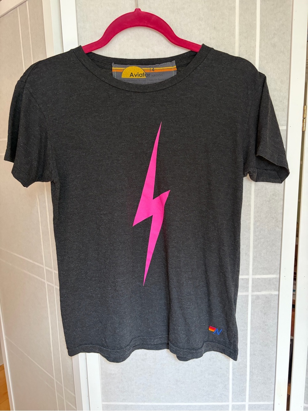 Aviator Nation Short Sleeve Tee with Hot Pink Lightning Bolt